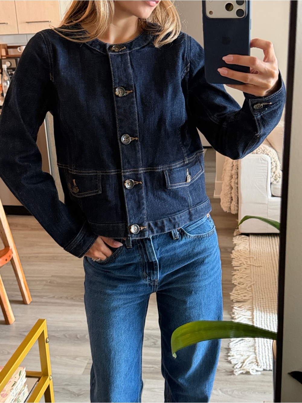 Talbots Dark Blue Denim Jacket with Contrast Stitching